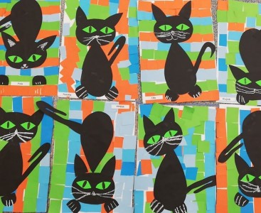 Prace plastyczne dzieci z gr. Myszki wykonane z okazji Dnia kota. - powiększ