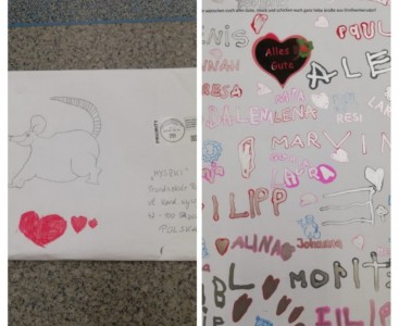 Zdjęcie z listem, który dzieci z gr. Myszki otrzymały od swojej koleżanki Mii oraz podpisy dzieci z jej nowego przedszkola w Austrii. - powiększ