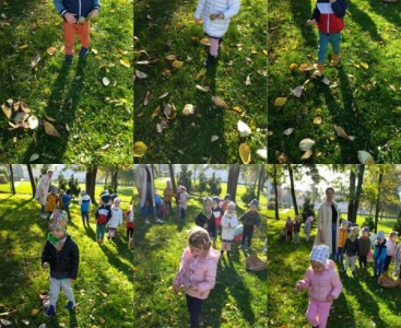 Kolaż zdjęć przedstawiający dzieci z grupy 'Pszczółki' uczestniczące w konkurencjach sportowych w ogrodzie przedszkolnym. - powiększ